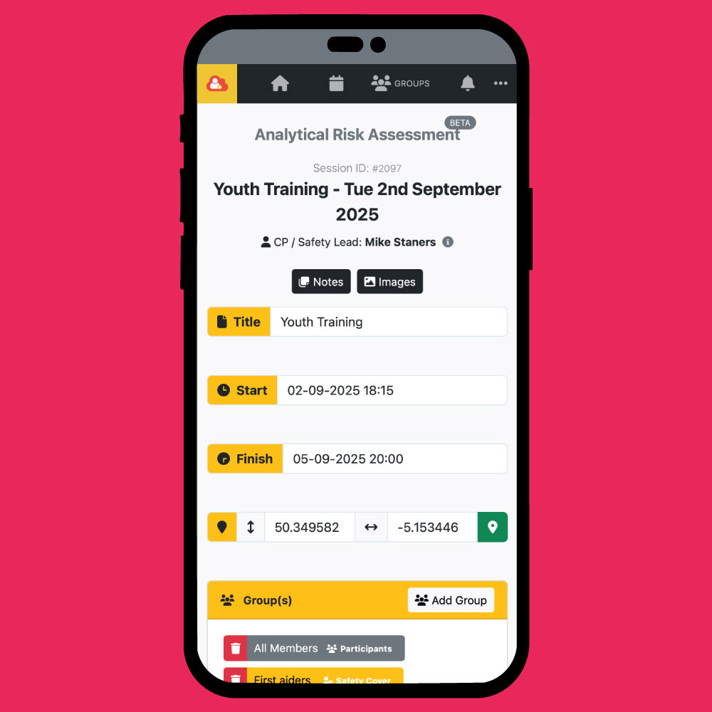 Training Session Risk Assessment Setup